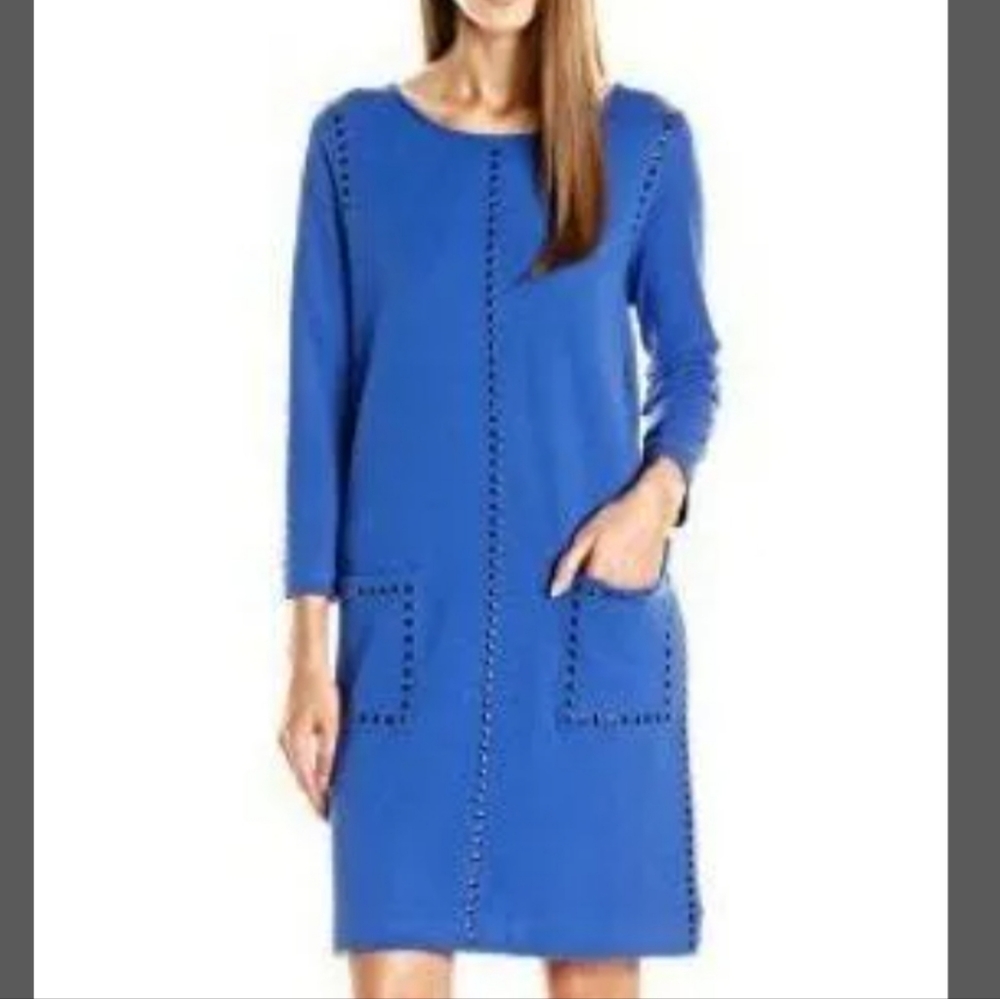 Joan Vass Cobalt Blue Studded Dress With Pockets SizeL2 100% cotton